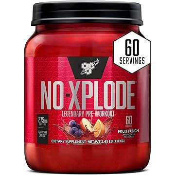 BSN N.O.-XPLODE Pre Workout Supplement with Creatine, Beta-Alanine, and Energy, Flavor: Fruit Punch, 60 Servings