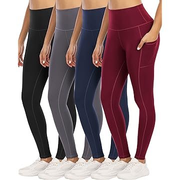 YOUNGCHARM 4 Pack Leggings with Pockets for Women,High Waist Tummy Control Workout Yoga Pants