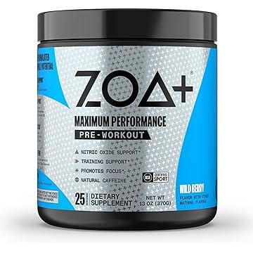 ZOA+ Zero Sugar Pre Workout Powder Wild Berry - 5-in-1 Advanced Formula with Creatine, Beta Alanine, Ginkgo Biloba, Electrolytes, 200mg Caffeine - NSF Certified Sport - 25 Servings